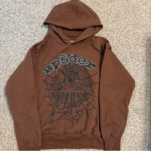Brown Rhinestone Sp5der worldwide hoodie